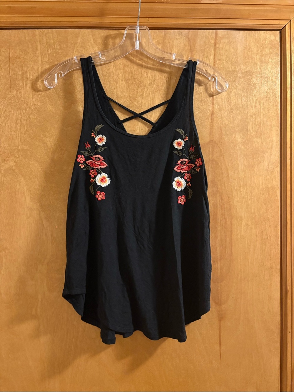 Hollister Black Floral Criss Cross Tank Top